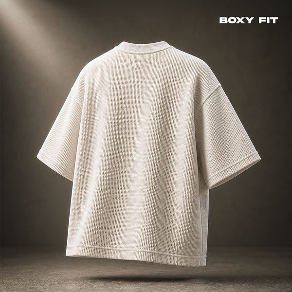 Waffle-Knit-Boxy-Fit-T-shirt-Off-White-back - Crunk Thread