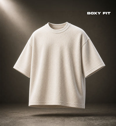 Waffle Knit Boxy Fit T-Shirt – Off White