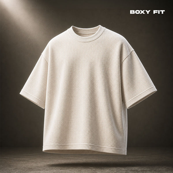 Waffle-Knit-Boxy-Fit-T-shirt-Off-White - Crunk Thread