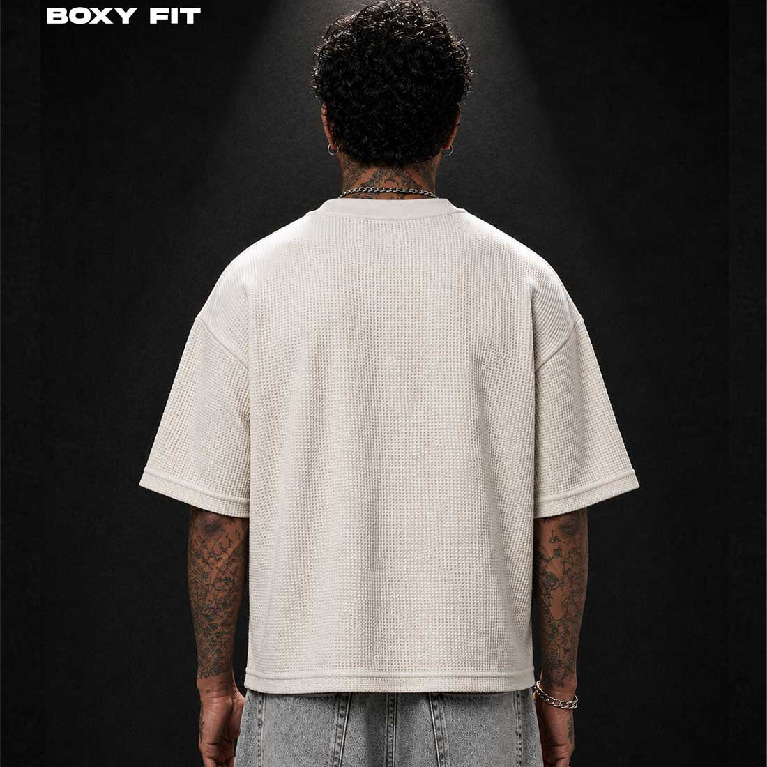Waffle Knit Boxy Fit T-Shirt – Off White