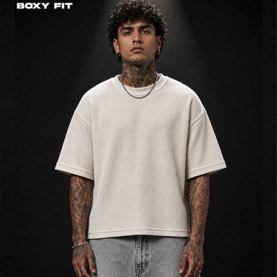 Waffle Knit Boxy Fit T-Shirt – Off White