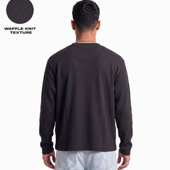 Black Waffle Knit Full Sleeve Oversized T-shirt