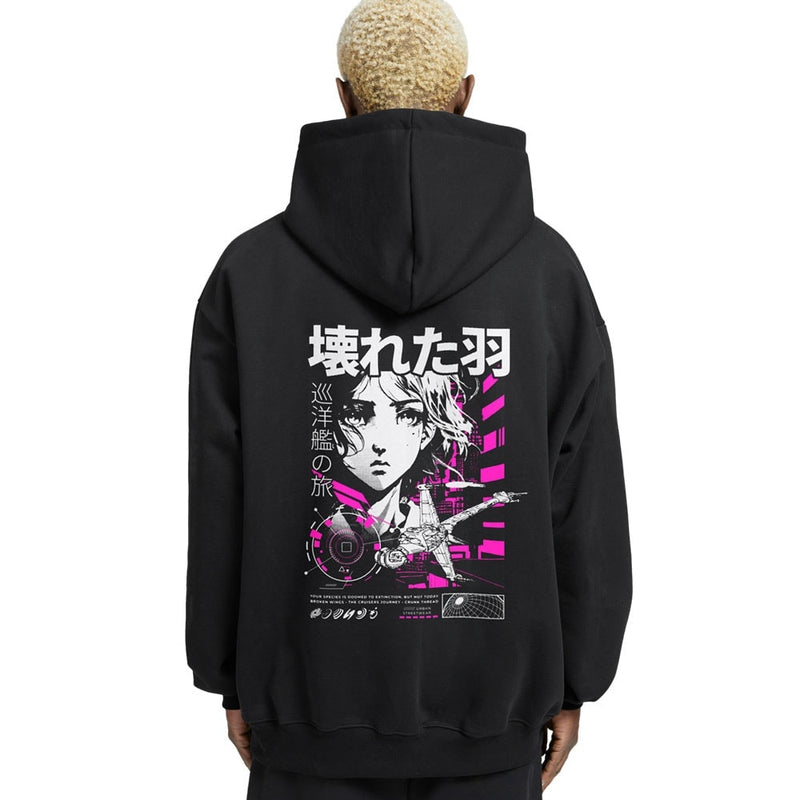 Anime Broken Angel Relaxed Fit Drop Shoulder Hoodie