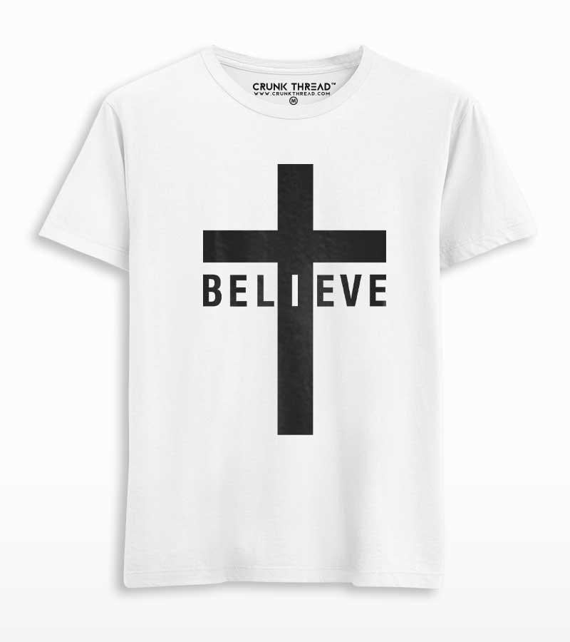 Believe Spiritual Cross Printed T-shirt - Crunk Thread