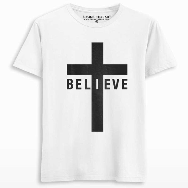 Believe Spiritual Cross Printed T-shirt - Crunk Thread