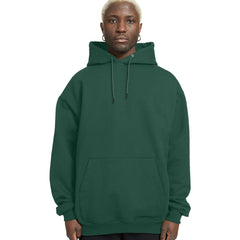 Plain Relaxed Fit Drop Shoulder Bottle Green Hoodie