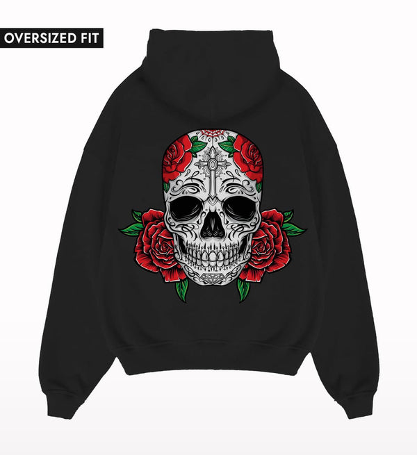 Day Of The Dead Floral Skull Oversized Hoodie.