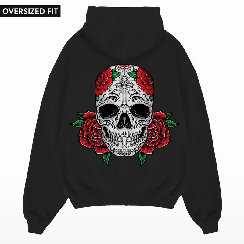 Day Of The Dead Floral Skull Oversized Hoodie.