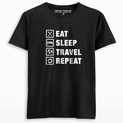 Eat Sleep Travel Repeat Men's Printed T-shirt - Crunk Thread