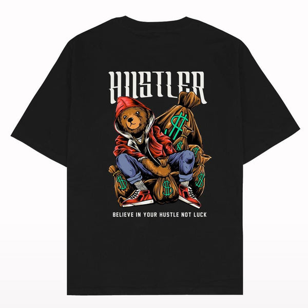 Hustler Bear Oversized Fit Black T-shirt - Crunk Thread