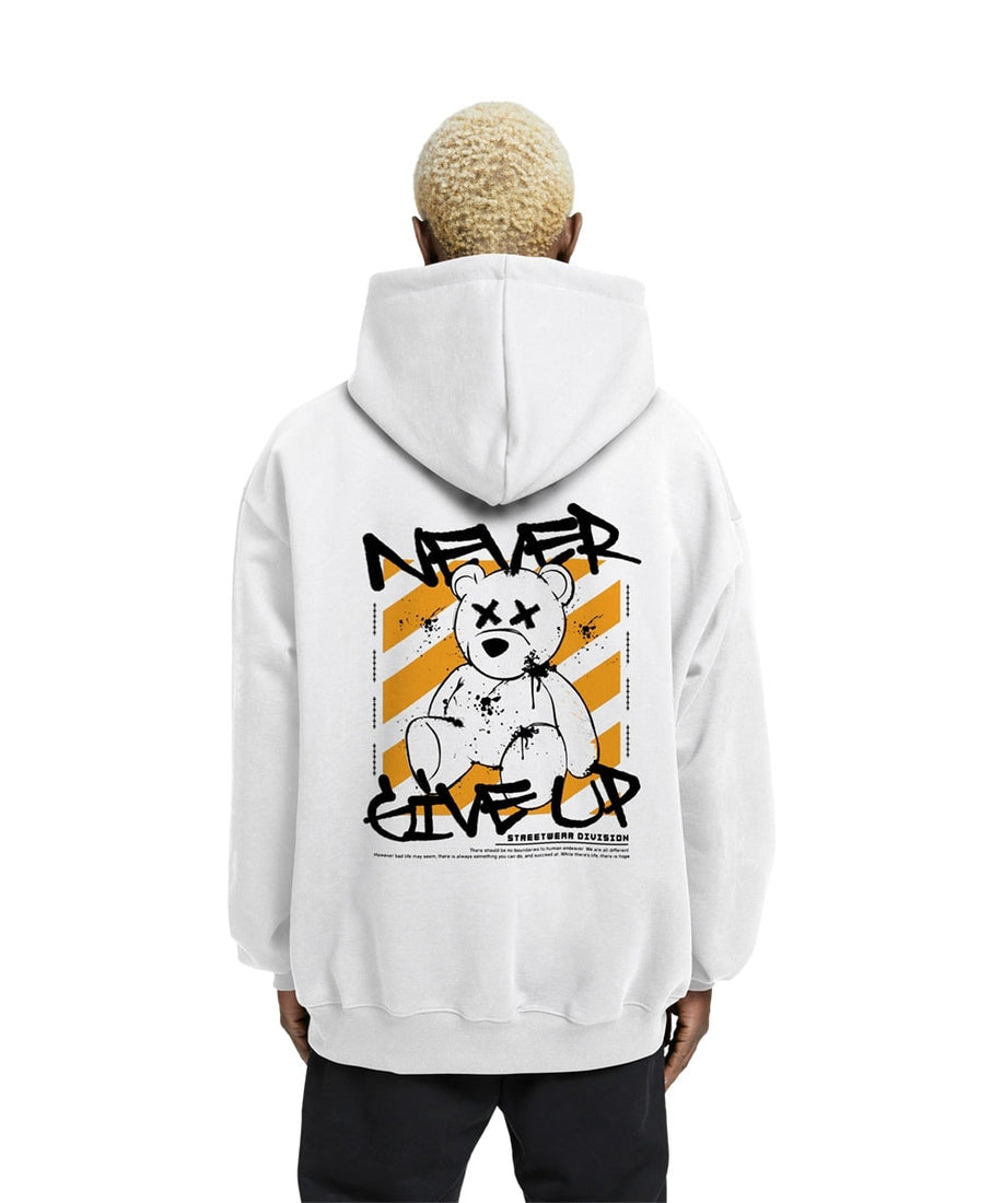 Never Give up Teddy Relaxed Drop Shoulder Hoodie - Crunk Thread