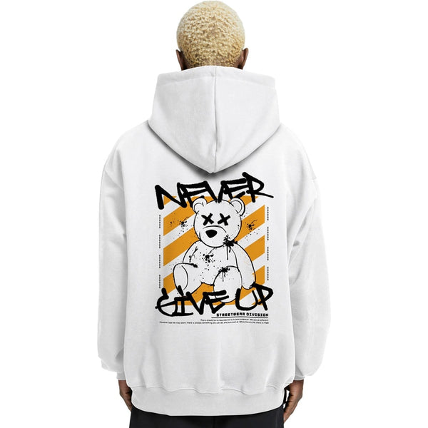 Never Give up Teddy Relaxed Drop Shoulder Hoodie - Crunk Thread