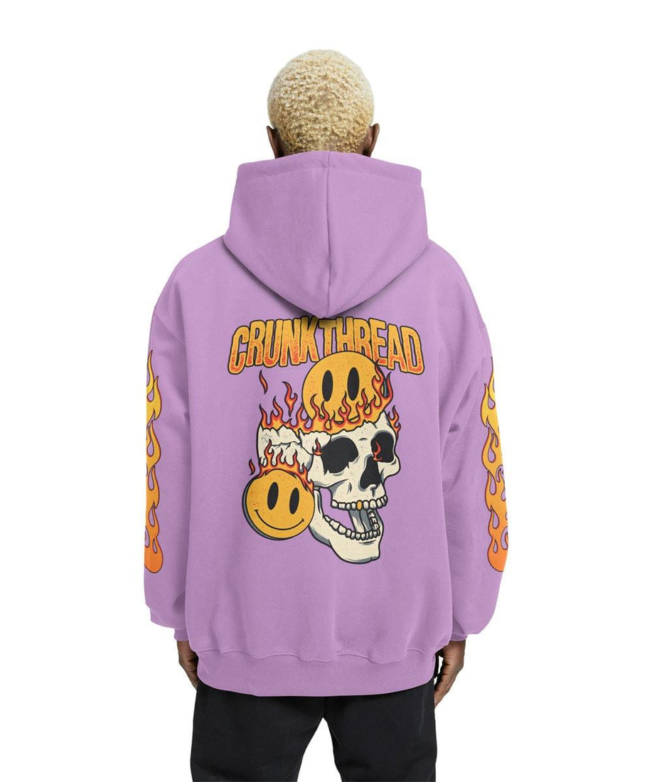 Crunk Thread Skull Fire Relaxed Fit Drop Shoulder Lavender Hoodie - Crunk Thread