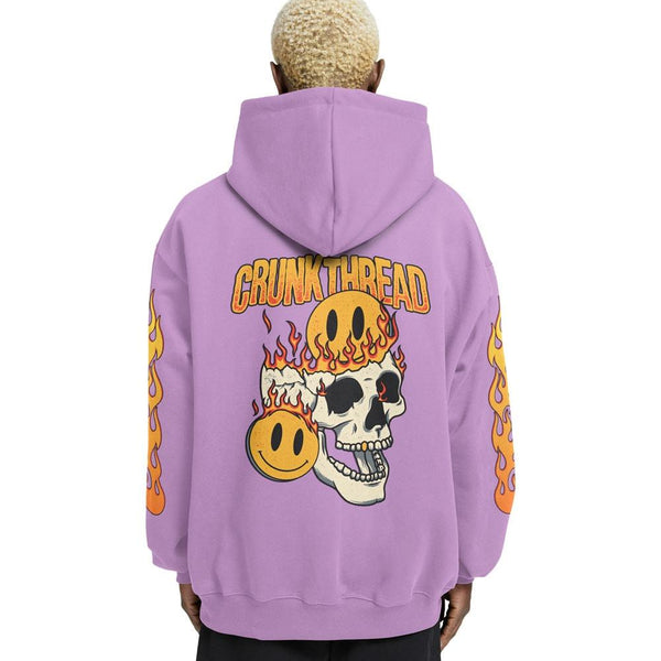 Crunk Thread Skull Fire Relaxed Fit Drop Shoulder Lavender Hoodie - Crunk Thread