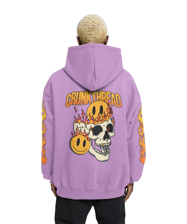 Crunk Thread Skull Fire Relaxed Fit Drop Shoulder Lavender Hoodie