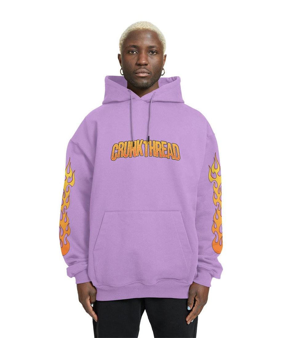 Crunk Thread Skull Fire Relaxed Fit Drop Shoulder Lavender Hoodie - Crunk Thread