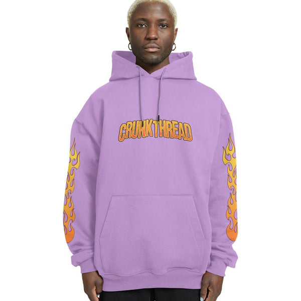 Crunk Thread Skull Fire Relaxed Fit Drop Shoulder Lavender Hoodie - Crunk Thread