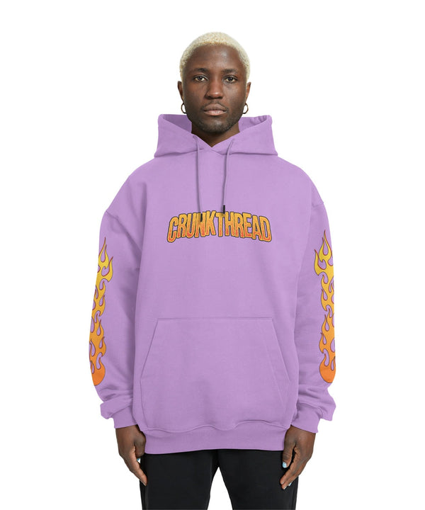 Crunk Thread Skull Fire Relaxed Fit Drop Shoulder Lavender Hoodie