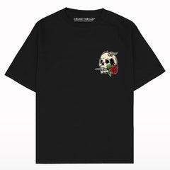 Skull and Rose Drop Shoulder Oversized T-shirt