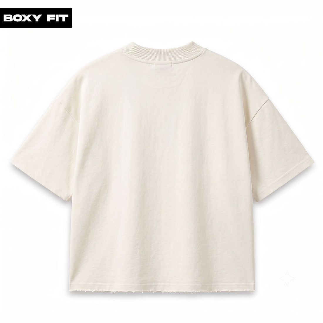 Plain Off White Boxy Fit Unstitched Raw Hem T-Shirt