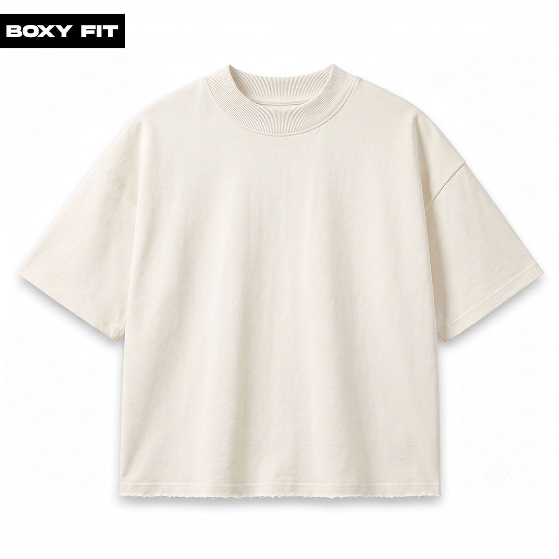Plain Off White Boxy Fit Unstitched Raw Hem T-Shirt